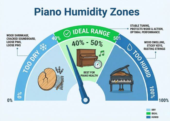 the ideal acoustic piano humidity control zones for winter care.