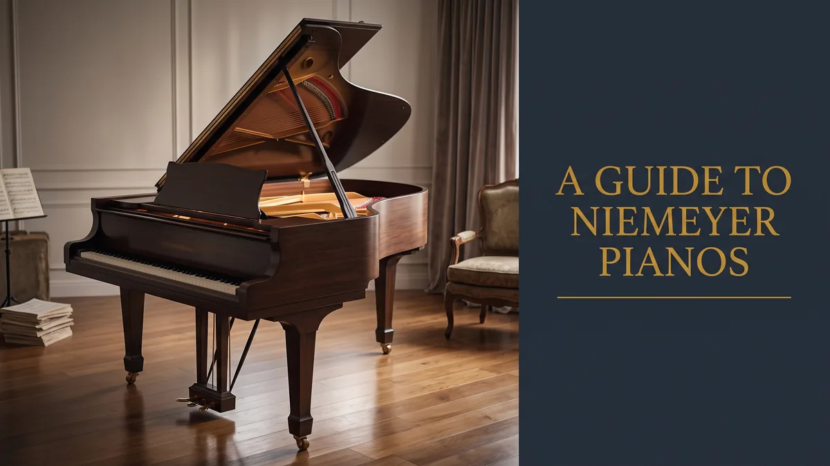 Grand piano in an elegant music room, illustrating a guide to Niemeyer pianos